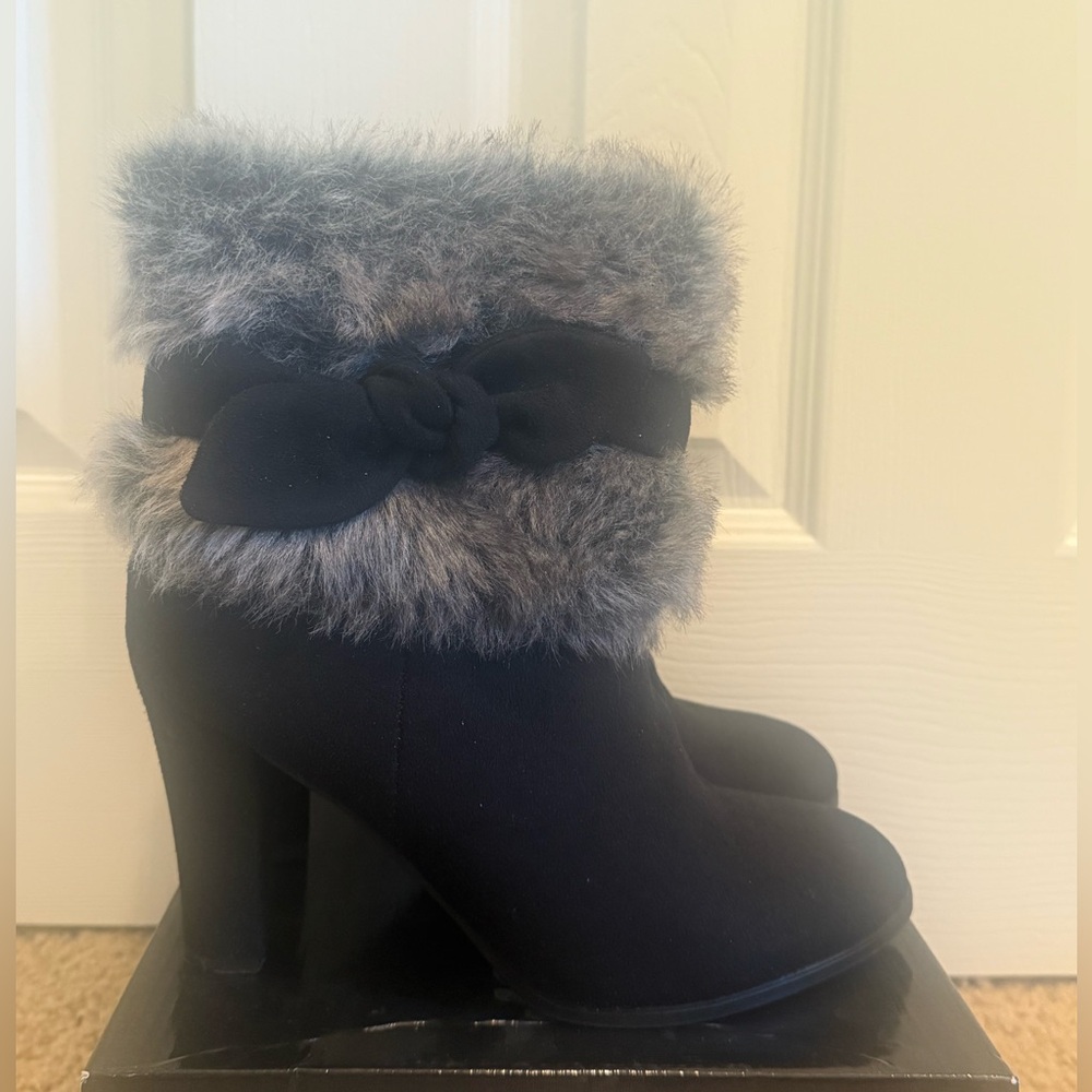 Impo Black Faux Fur Ankle Boots